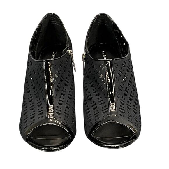 Calvin Klein Kailani Nubuck Patent Leather Black Side Zip Peep Toe Heel Women 10 - Picture 6 of 12